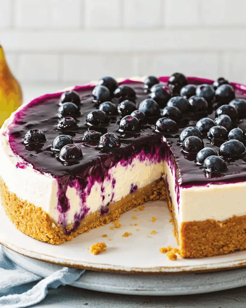 Homemade Cheesecake with Riesling Blueberry Pear Glaze