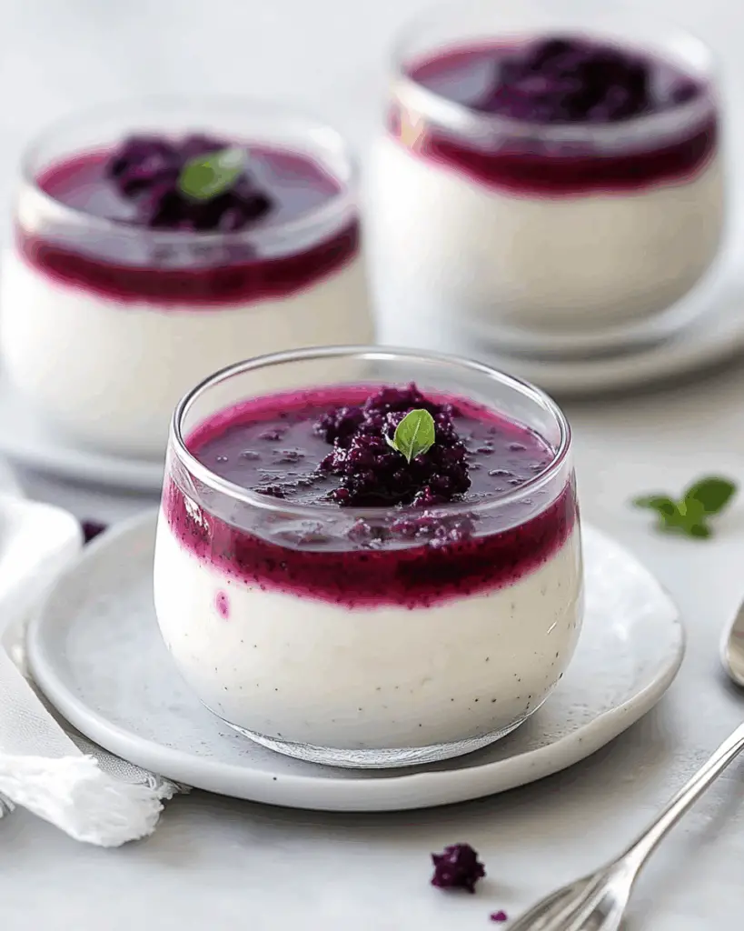 Lemongrass Basil Seeds Panna Cotta with Jamun Sauce