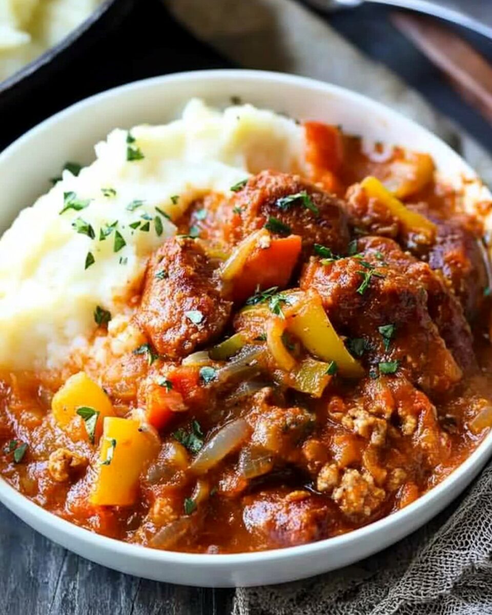 Italian Sausage and Peppers with Mashed Potatoes