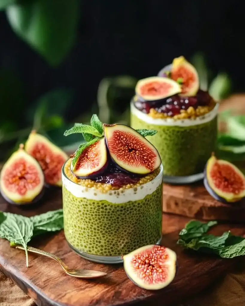 White Chocolate & Matcha Chia Pudding with Figs