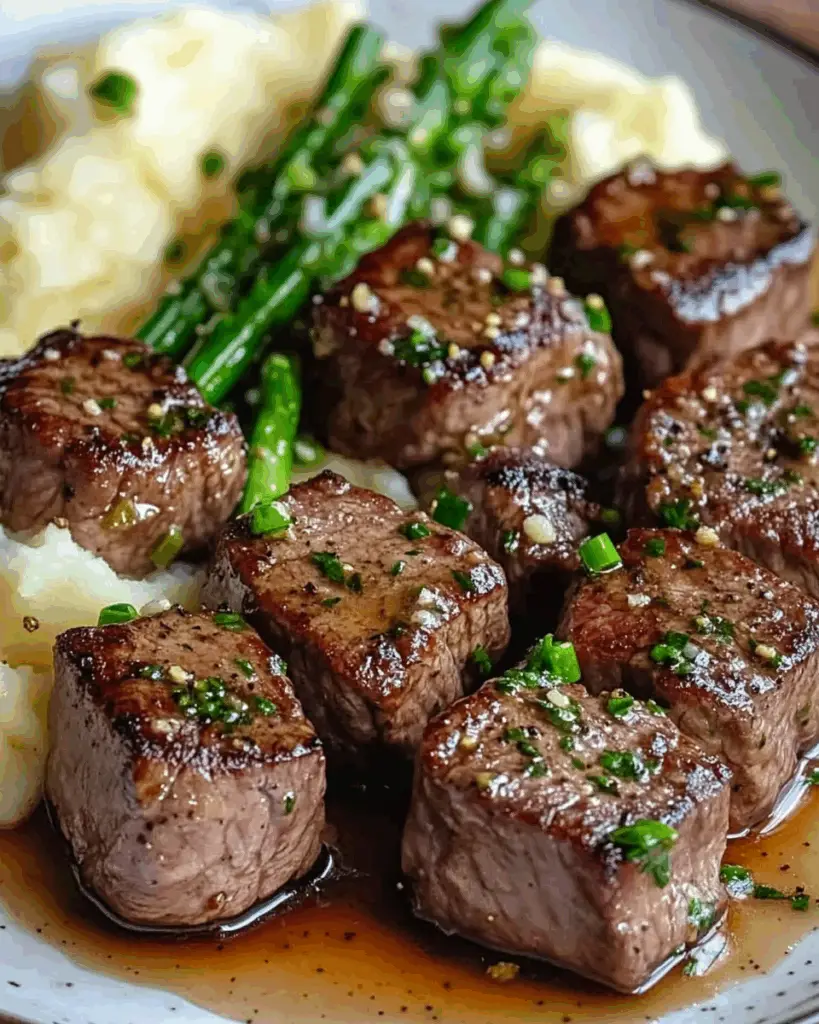 Garlic Butter Steak Bites and Mash