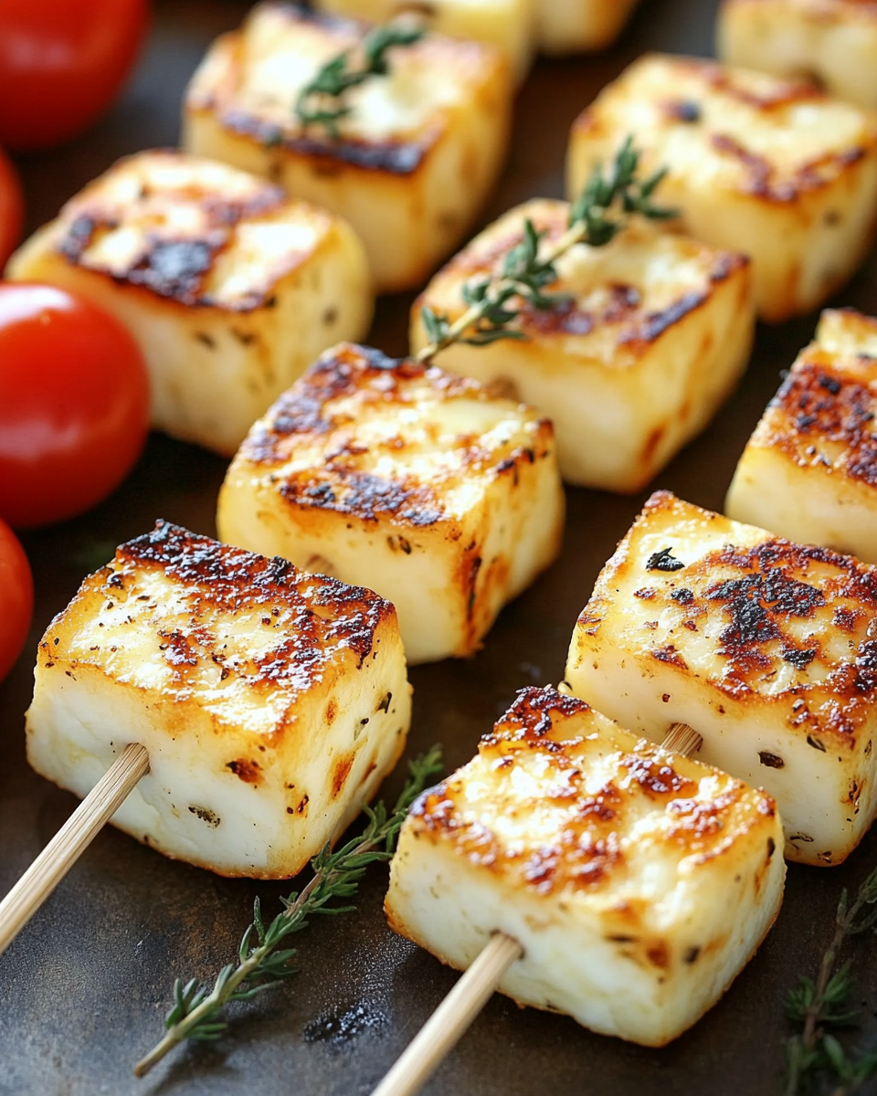 Grilled Halloumi Skewers with Lemon and Thyme
