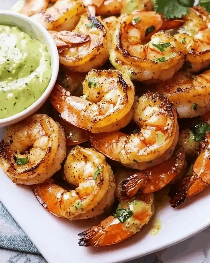 Grilled Spicy Lime Shrimp with Creamy Avocado Cilantro Sauce
