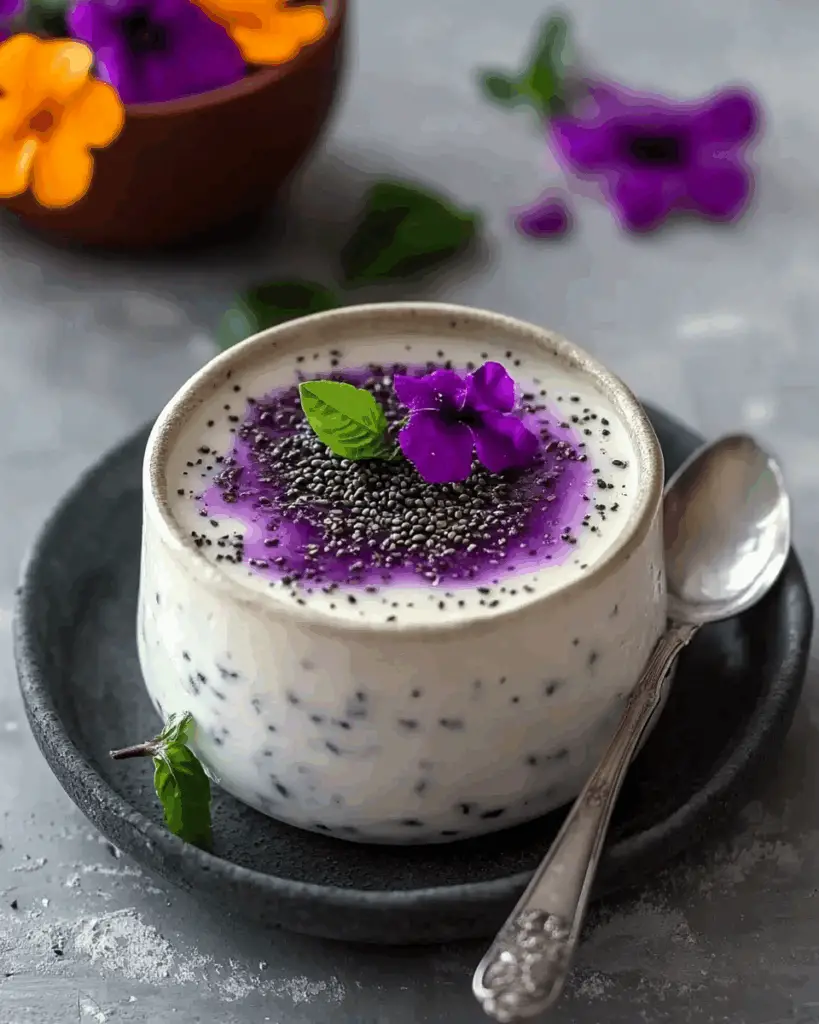 Lemongrass Basil Seeds Panna Cotta with Jamun Sauce