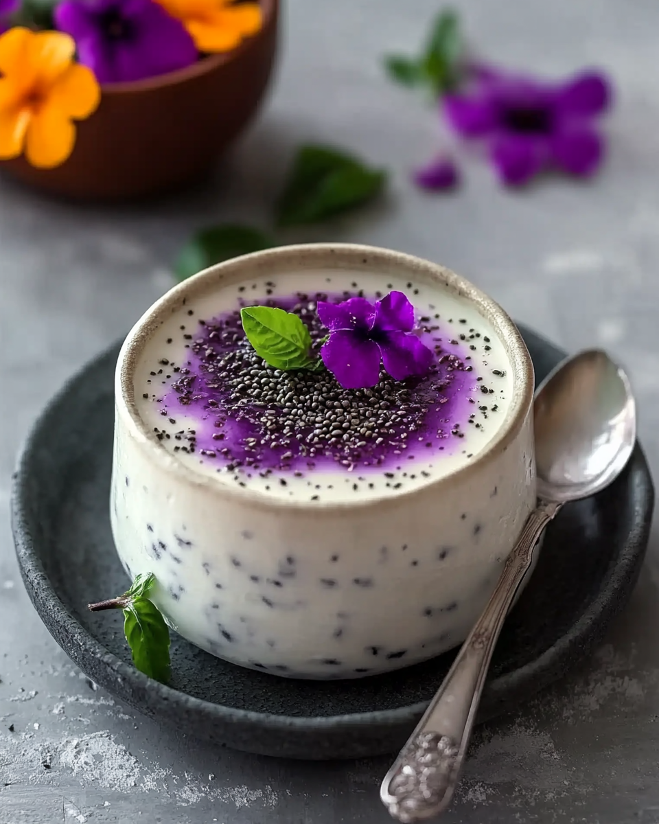 Lemongrass Basil Seeds Panna Cotta with Jamun Sauce