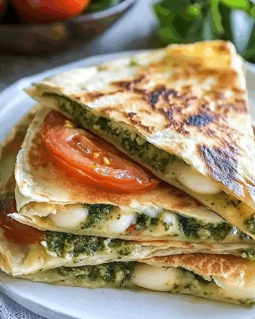 Pesto Quesadillas with White Beans and Tomato