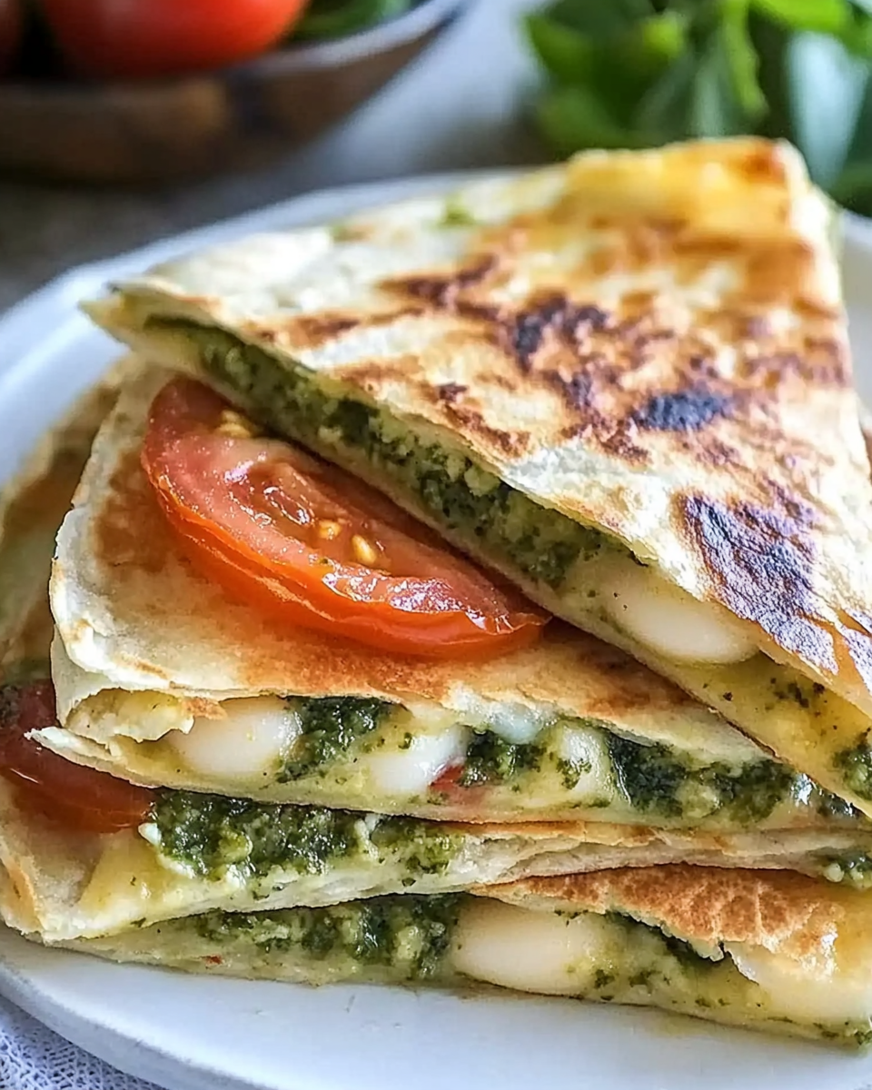 Pesto Quesadillas with White Beans and Tomato