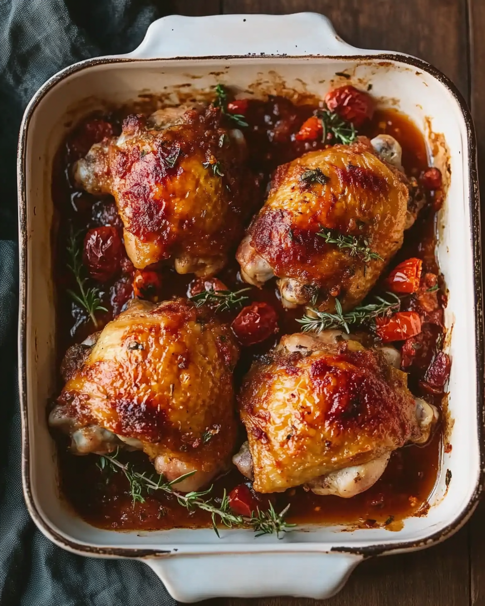 Roast Chicken Thighs with Red Wine, Tomato, and Herbs