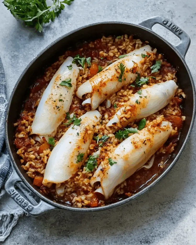 Spanish Rice Stuffed Squid