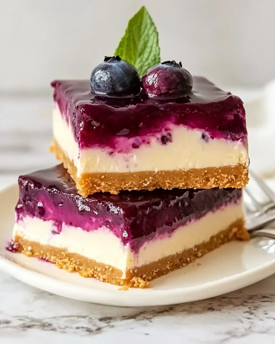 No-Bake Cheesecake Bars with Fresh Blueberry Sauce