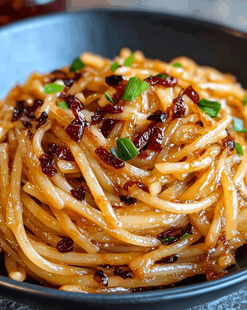 Caramelized Onion Pasta with Chilli Oil