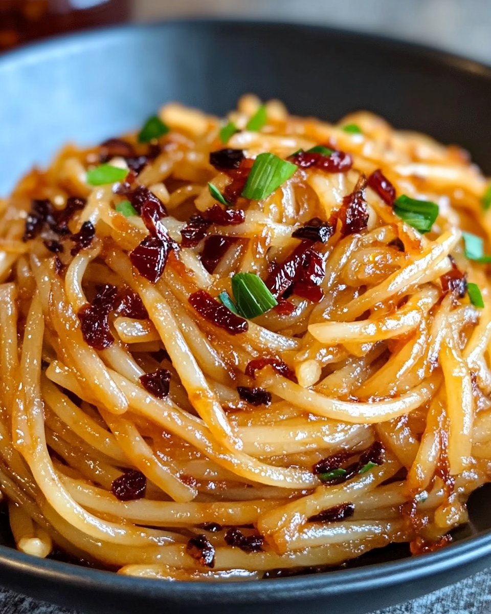 Caramelized Onion Pasta with Chilli Oil