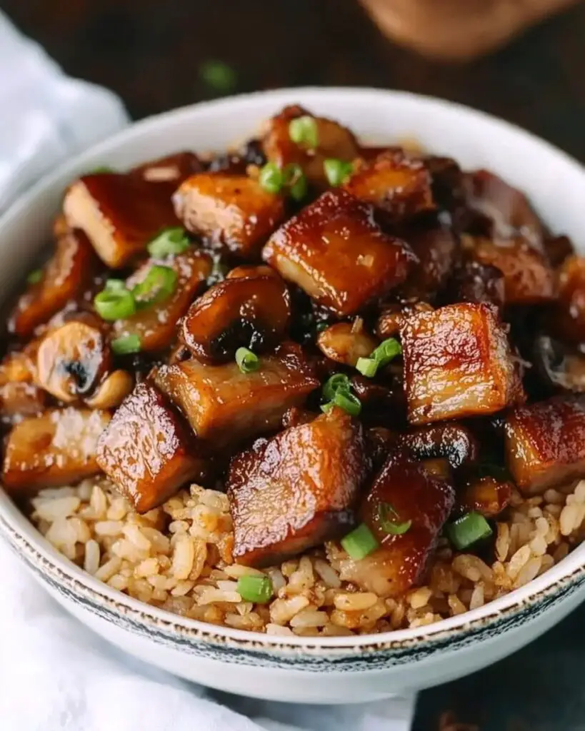 Easy Pork Belly & Mushroom Rice Bowl