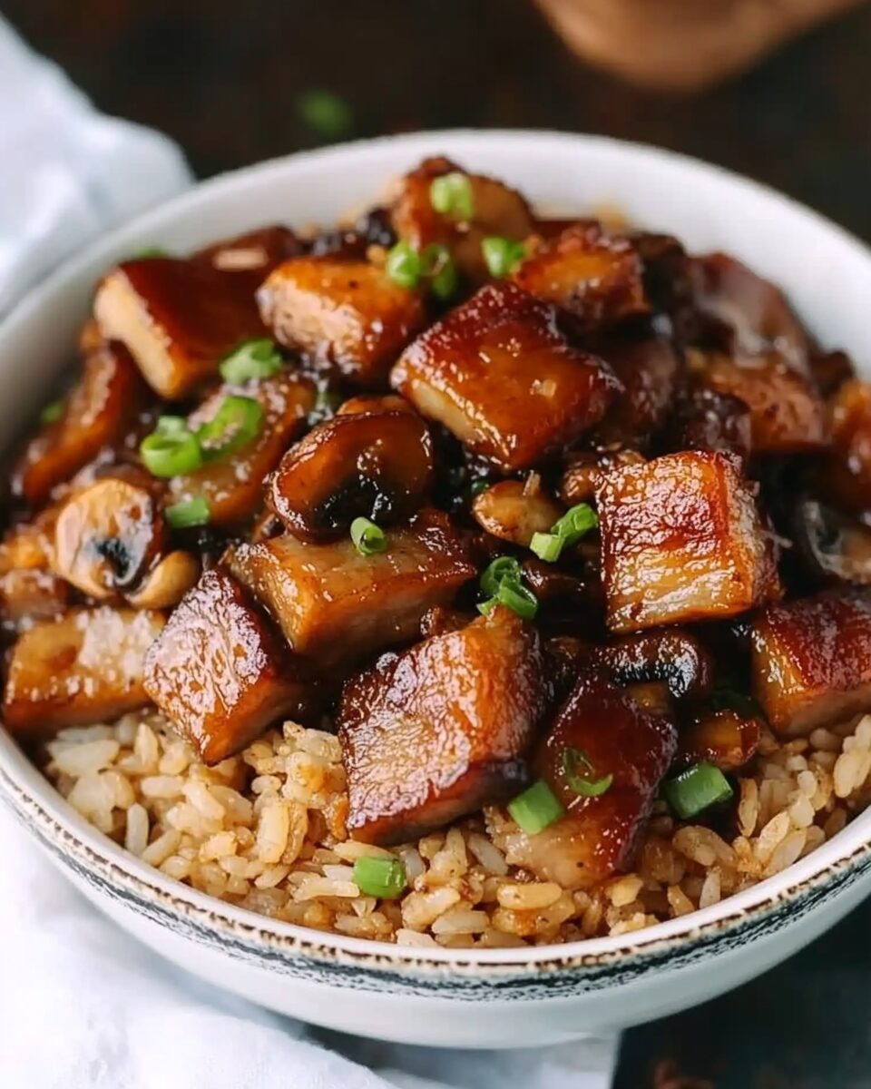 Easy Pork Belly & Mushroom Rice Bowl
