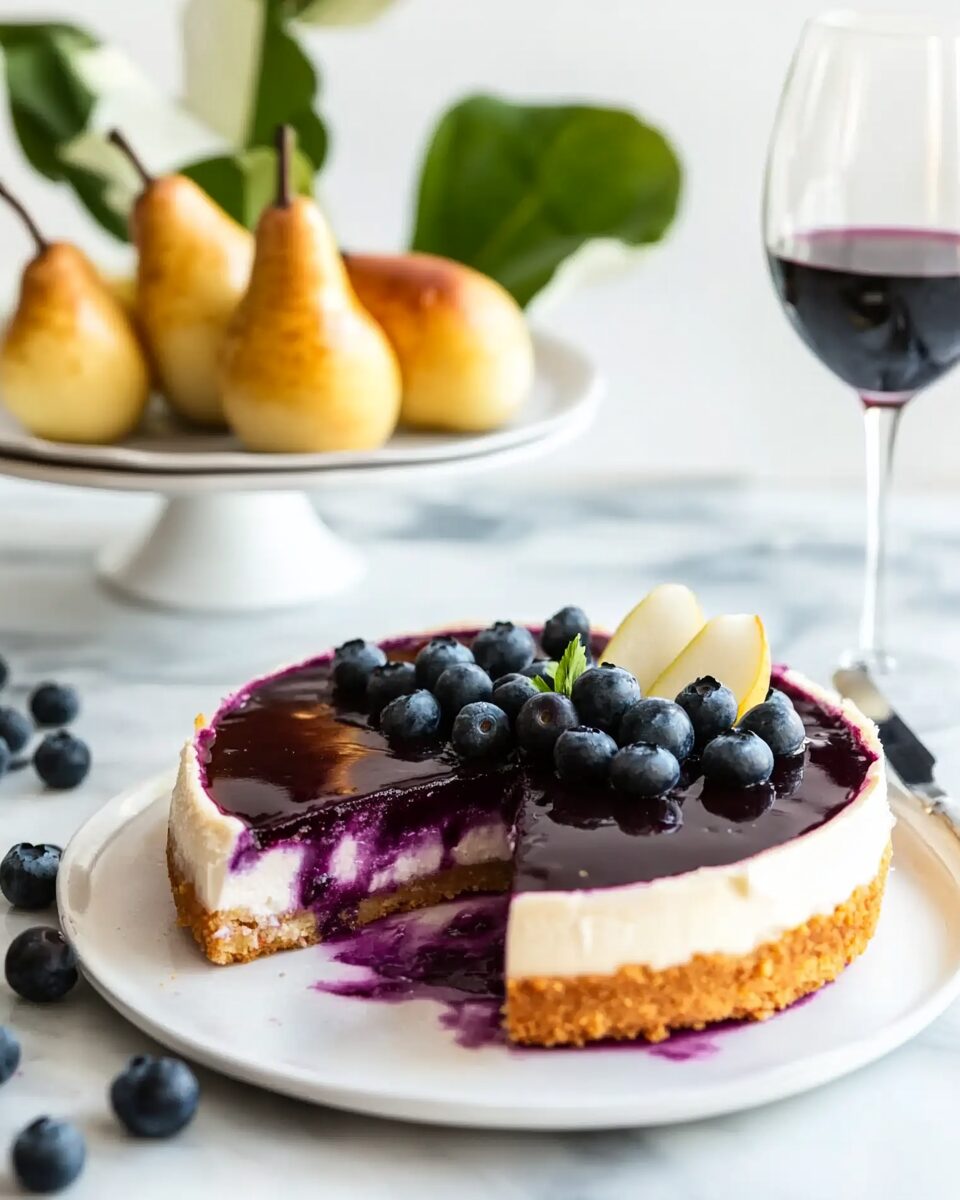 Homemade Cheesecake with Riesling Blueberry Pear Glaze