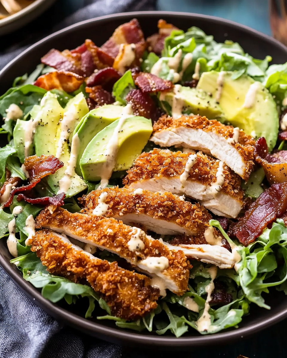 Pretzel Chicken and Avocado Bacon Salad