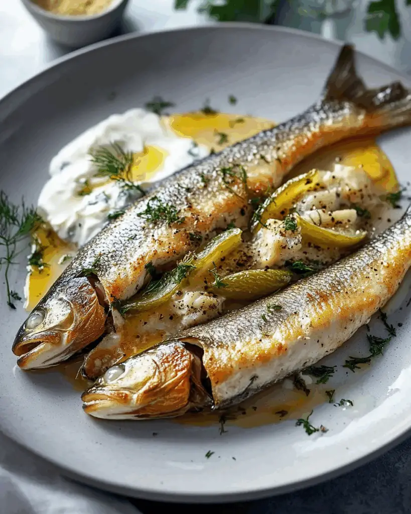 Trout with Crème Fraîche and Gherkins