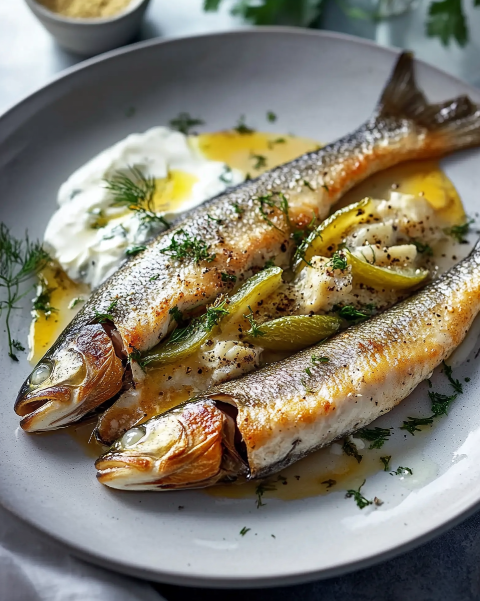 Trout with Crème Fraîche and Gherkins