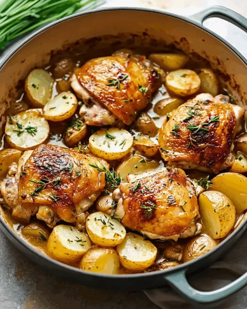 Braised Chicken with Potatoes and Chive Butter Sauce