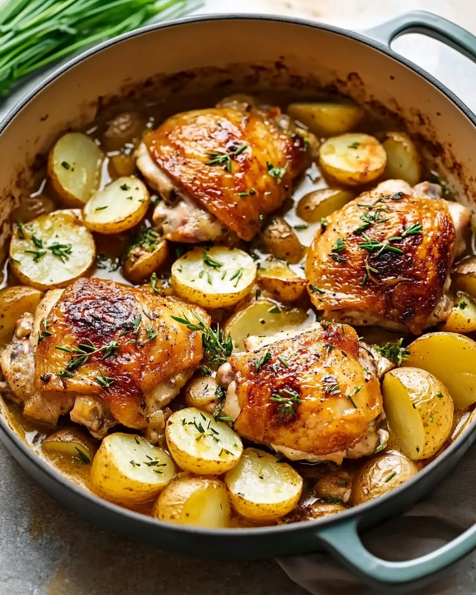 Braised Chicken with Potatoes and Chive Butter Sauce