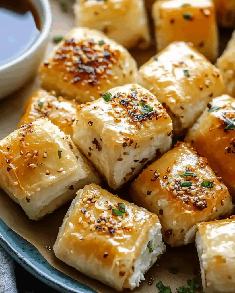 Oven Fried Feta Rolls with Chili Honey
