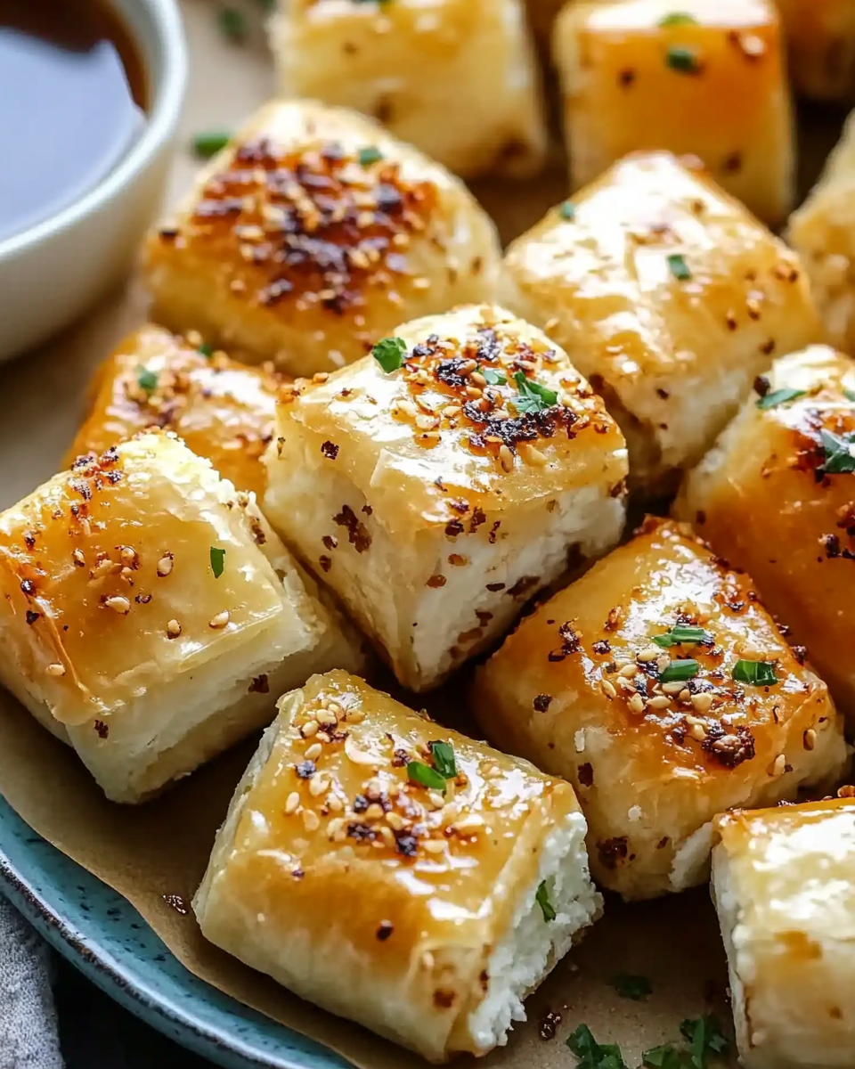 Oven Fried Feta Rolls with Chili Honey