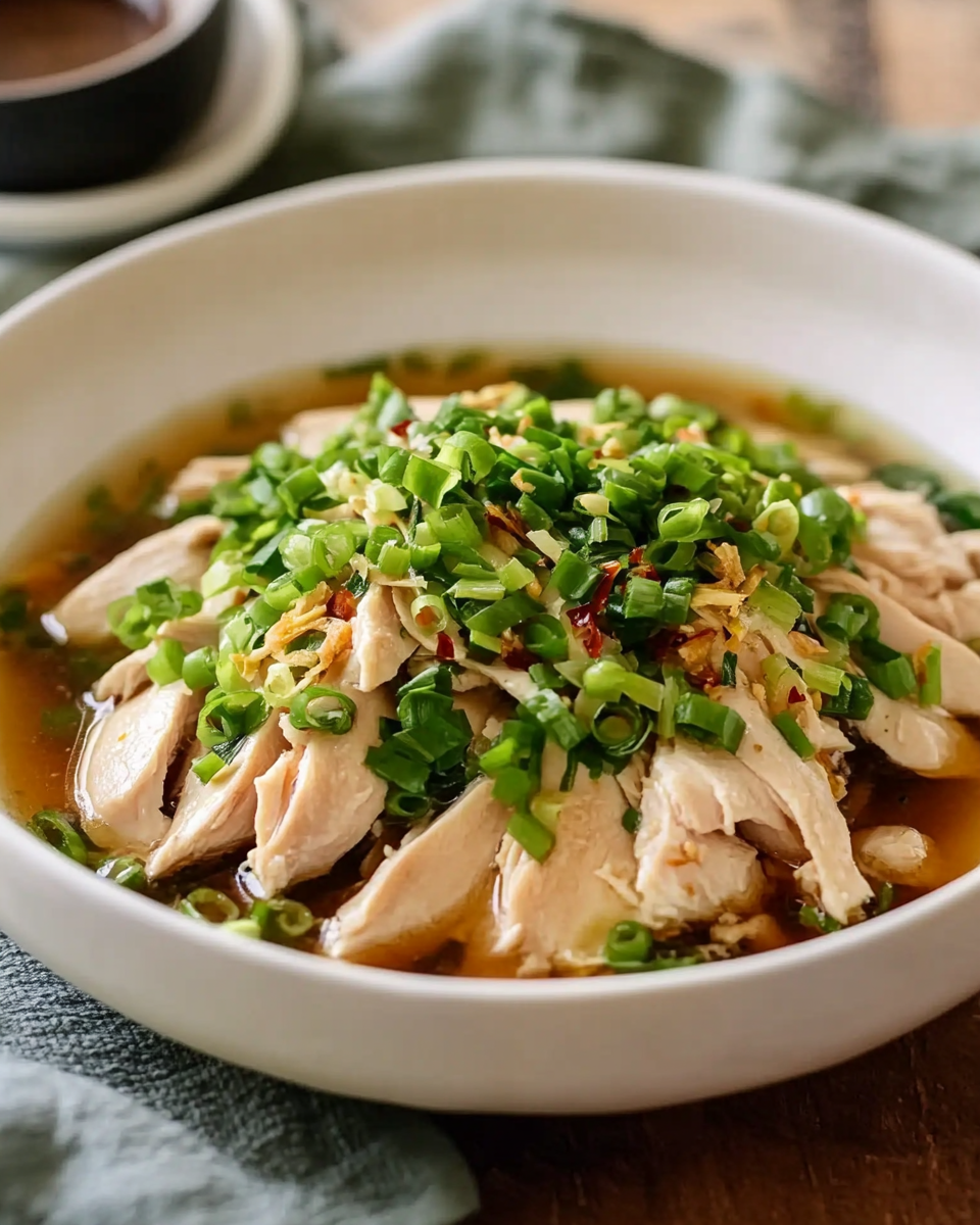 Poached Chicken with Scallion Ginger Sauce