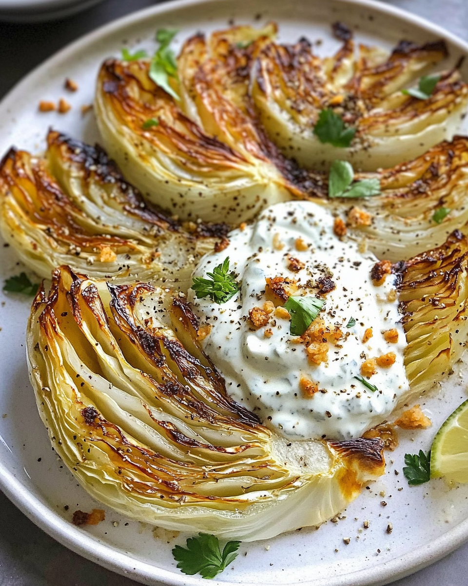 Roasted Cabbage with Yogurt Sauce