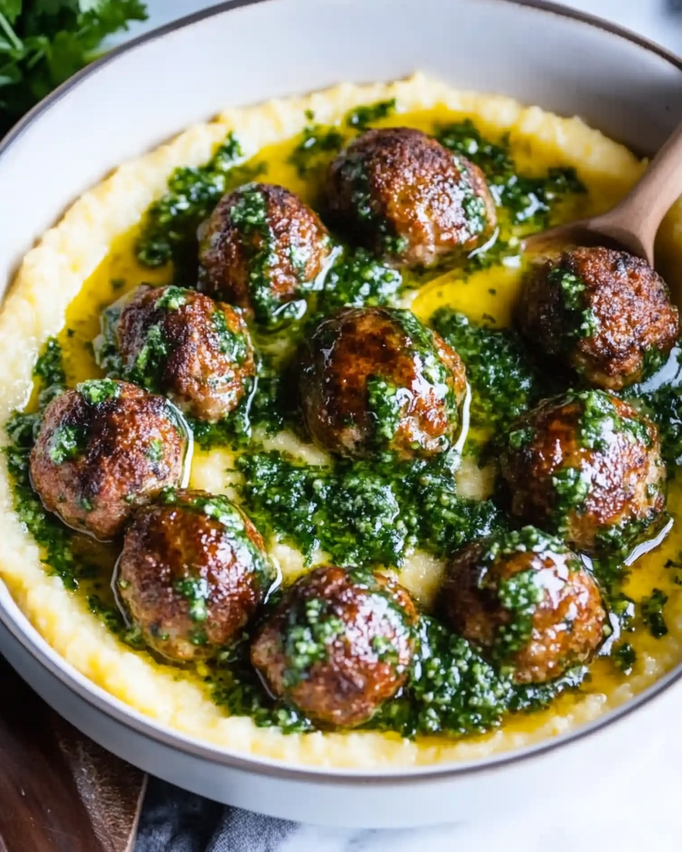 Lamb Meatballs with Manchego Polenta & Chimichurri