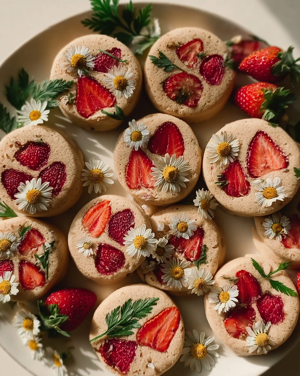Strawberry Pressed Chamomile Cookies