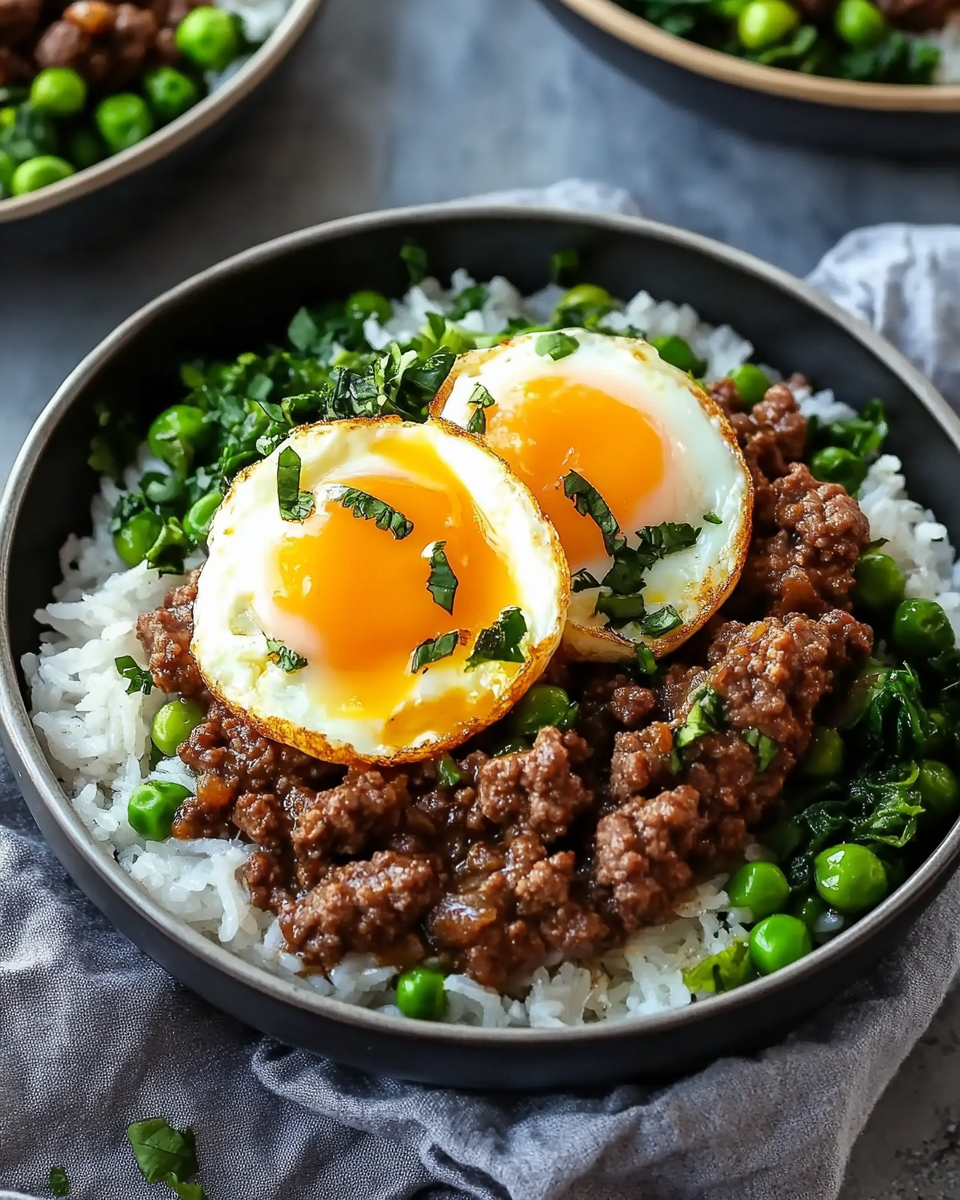 Cantonese Ground Beef Rice and Eggs