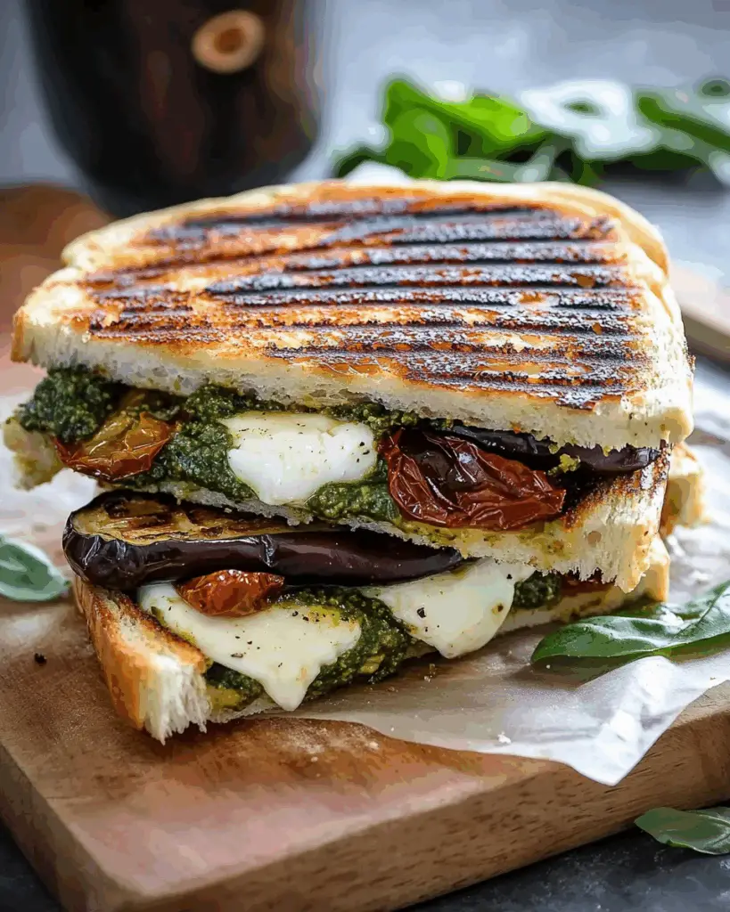Roasted Eggplant, Pesto, and Bocconcini Panini