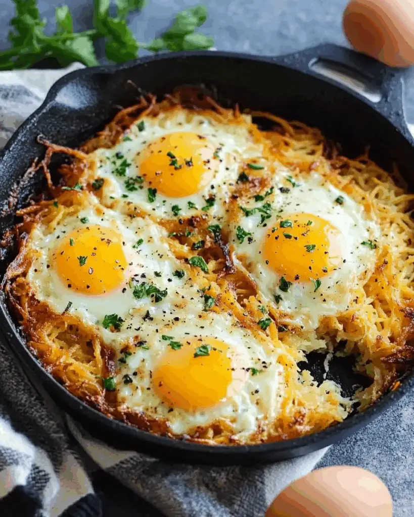Simple Cheesy Skillet Hash Browns and Eggs