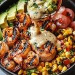 Grilled Shrimp Bowl with Avocado Corn Salsa and Creamy Sauce