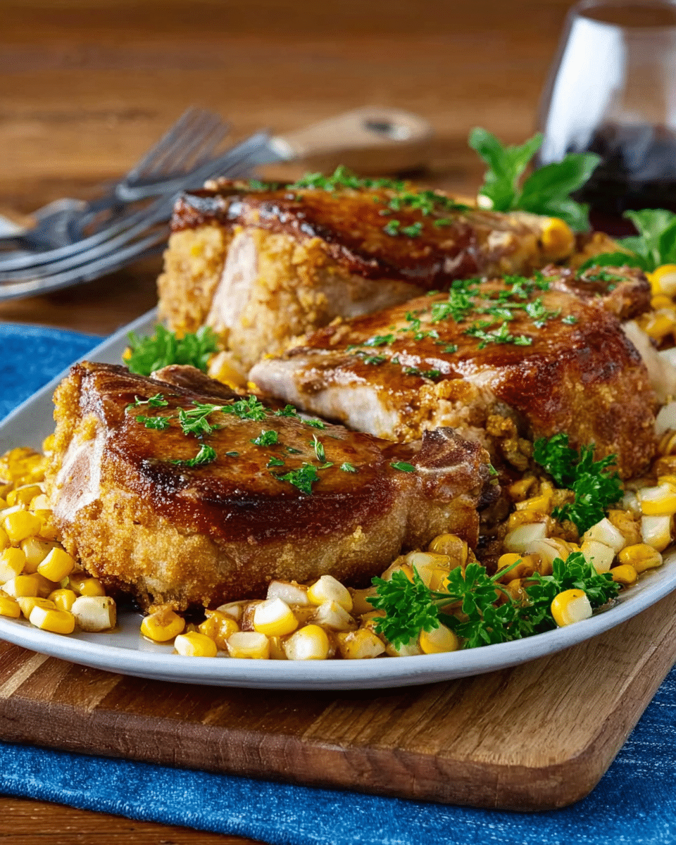 Stuffed Pork Chops with Apple and Corn