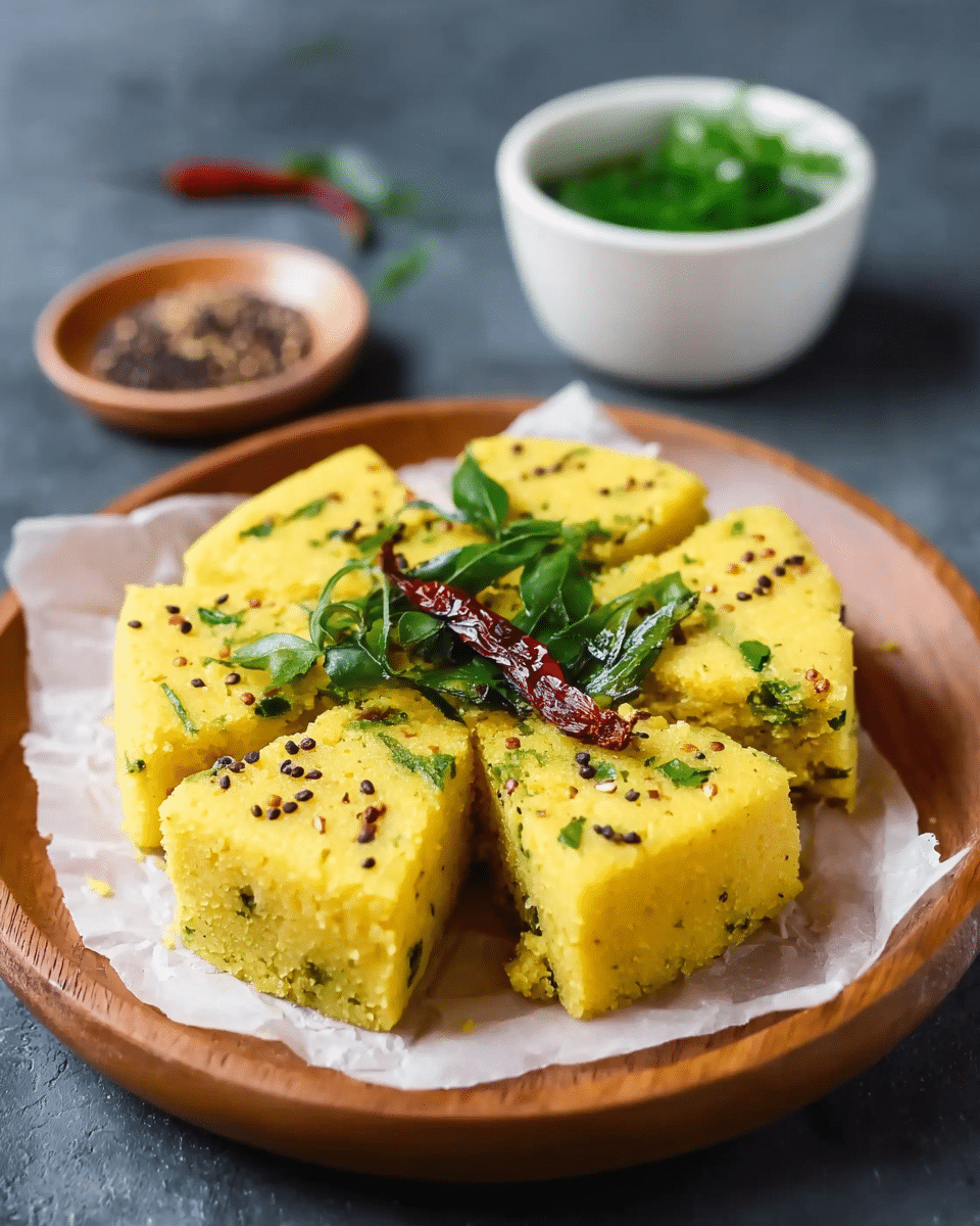 Instant Khaman Dhokla (Savory Chickpea Flour Cake)