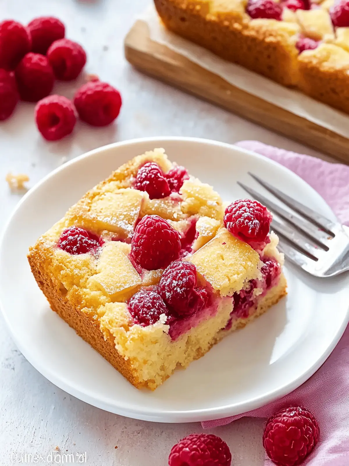 Raspberry and white chocolate traybake