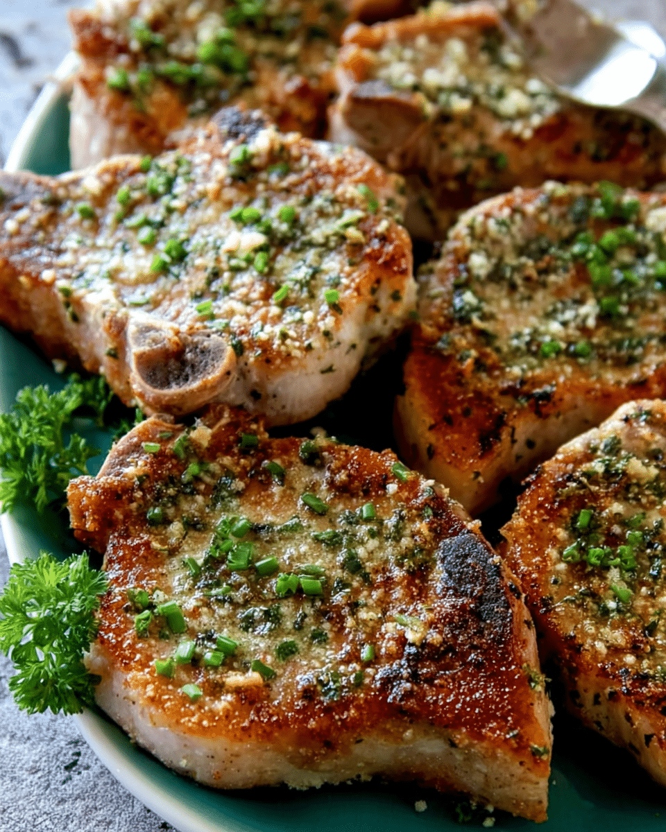 Garlic Butter Chive Parmesan Pork Chops