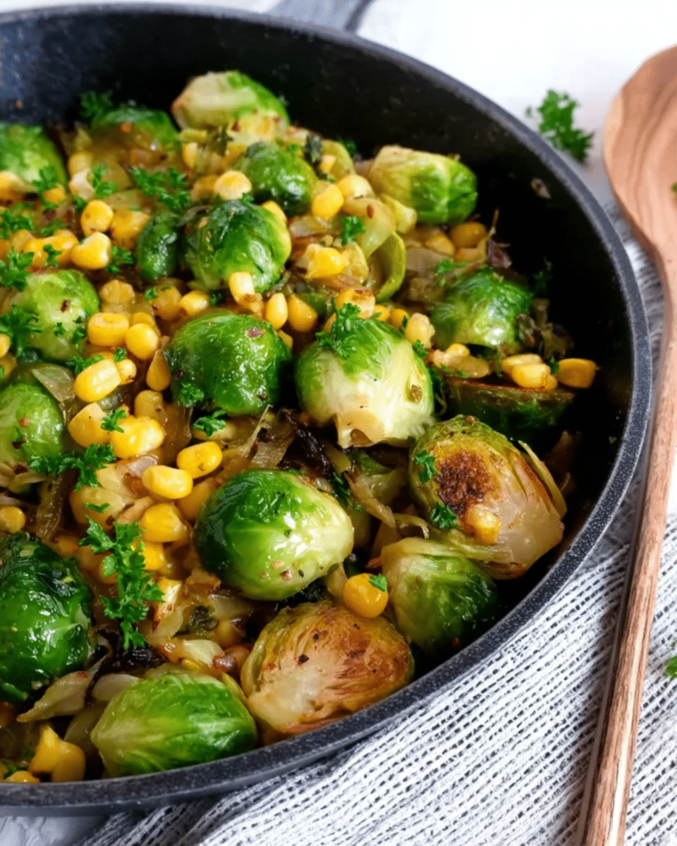 Brussels Sprouts with Corn and Onions