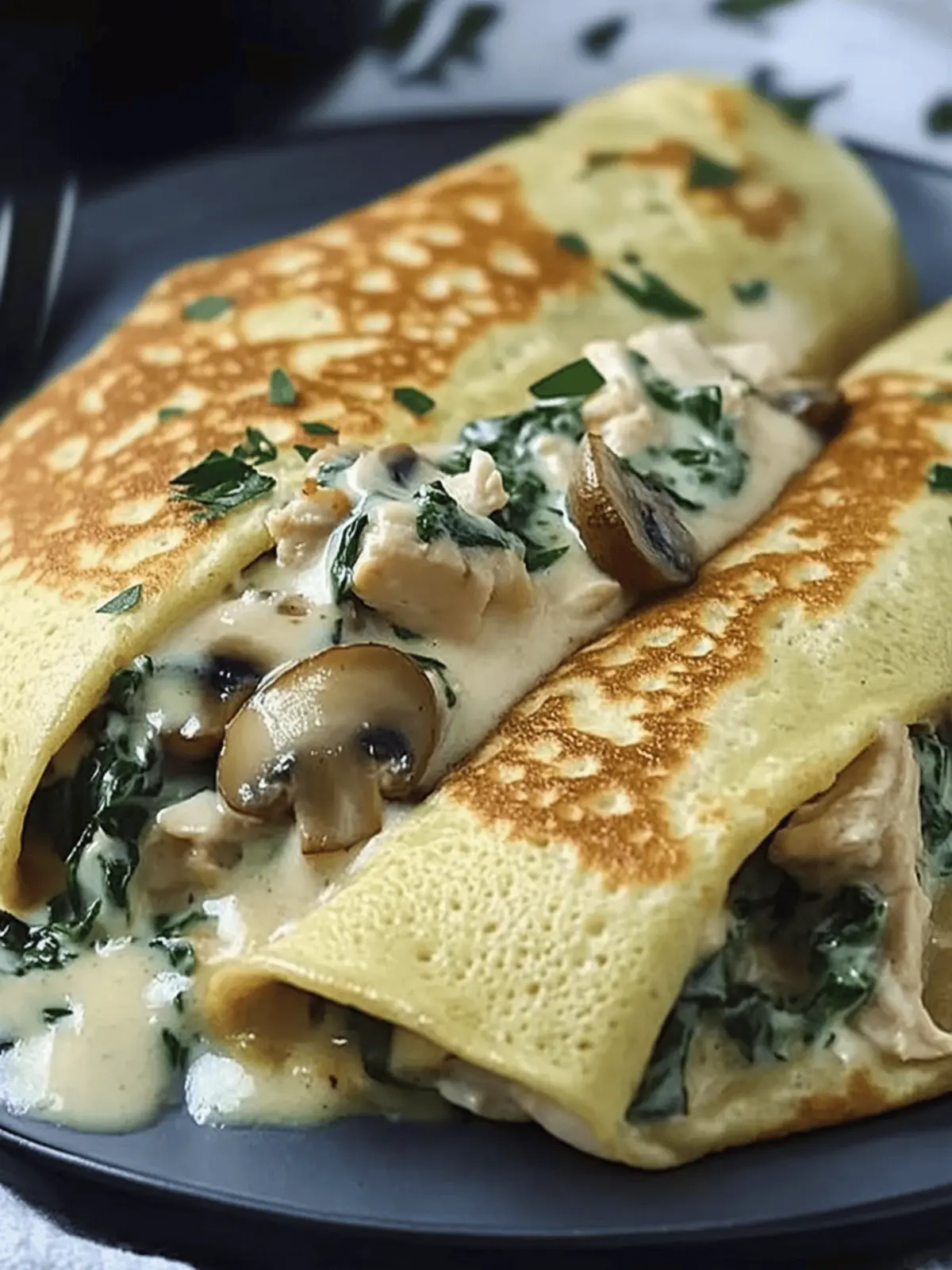 Spinach Mushroom Chicken Crepes