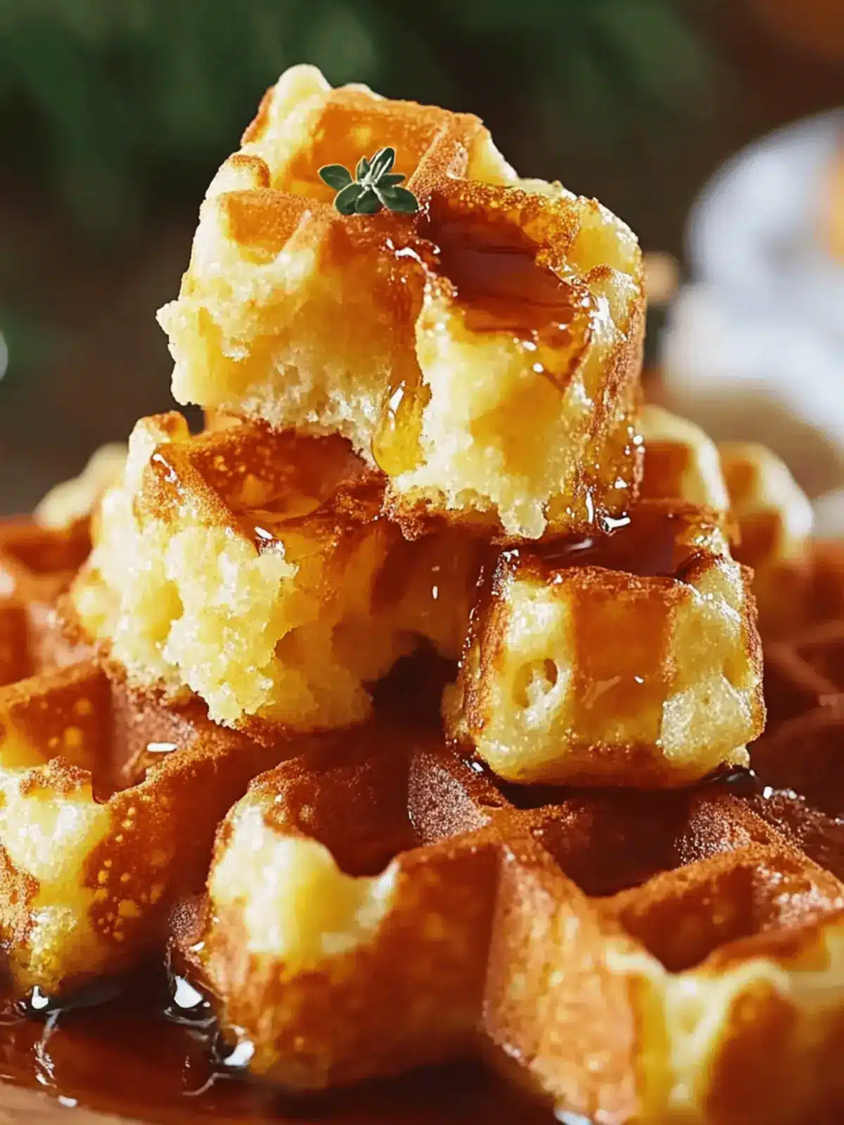 Cornbread Waffle Bites with Smoked Gouda and Honey