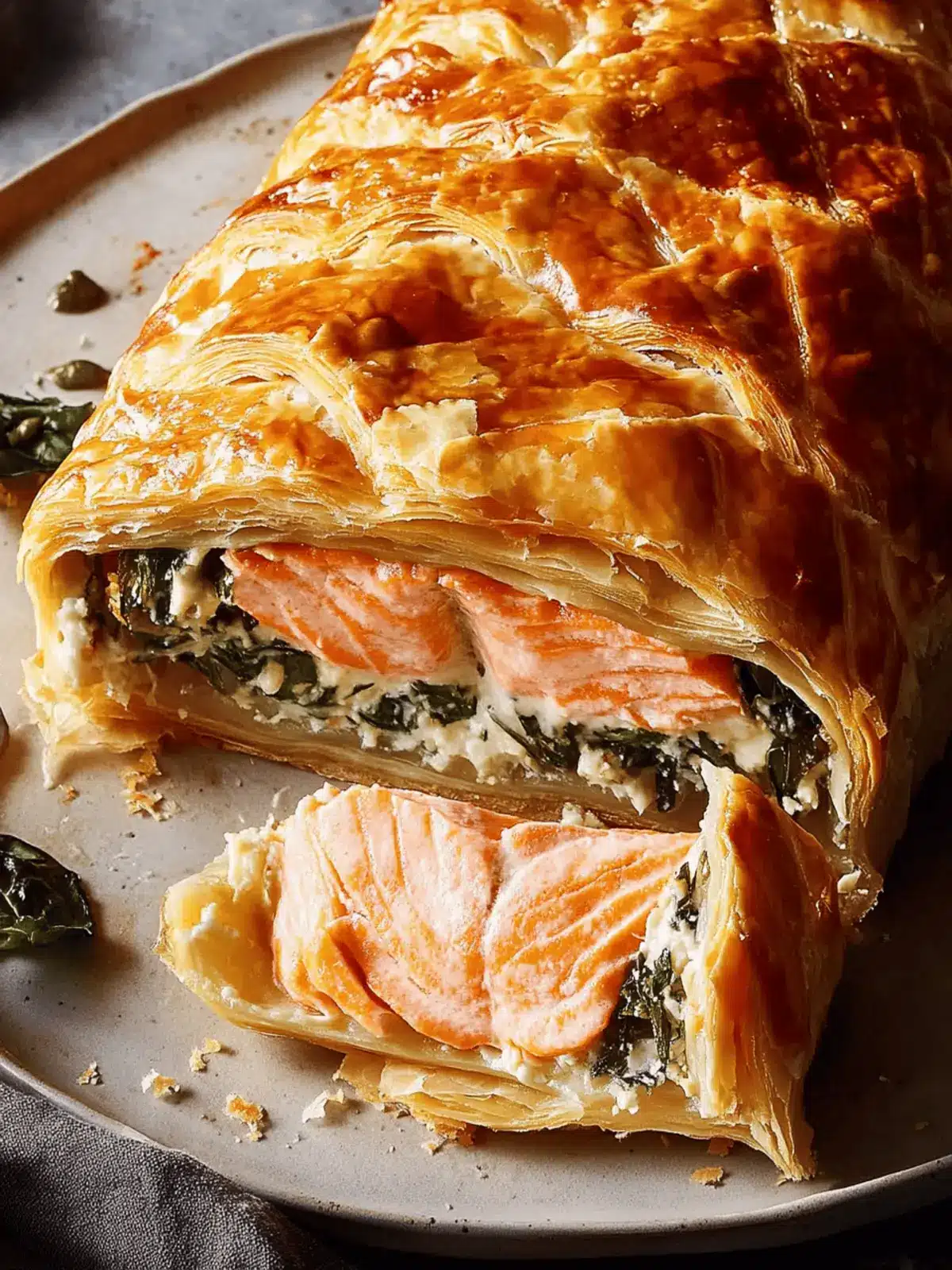 Savory Salmon En Croute with Cheesy Spinach Delight
