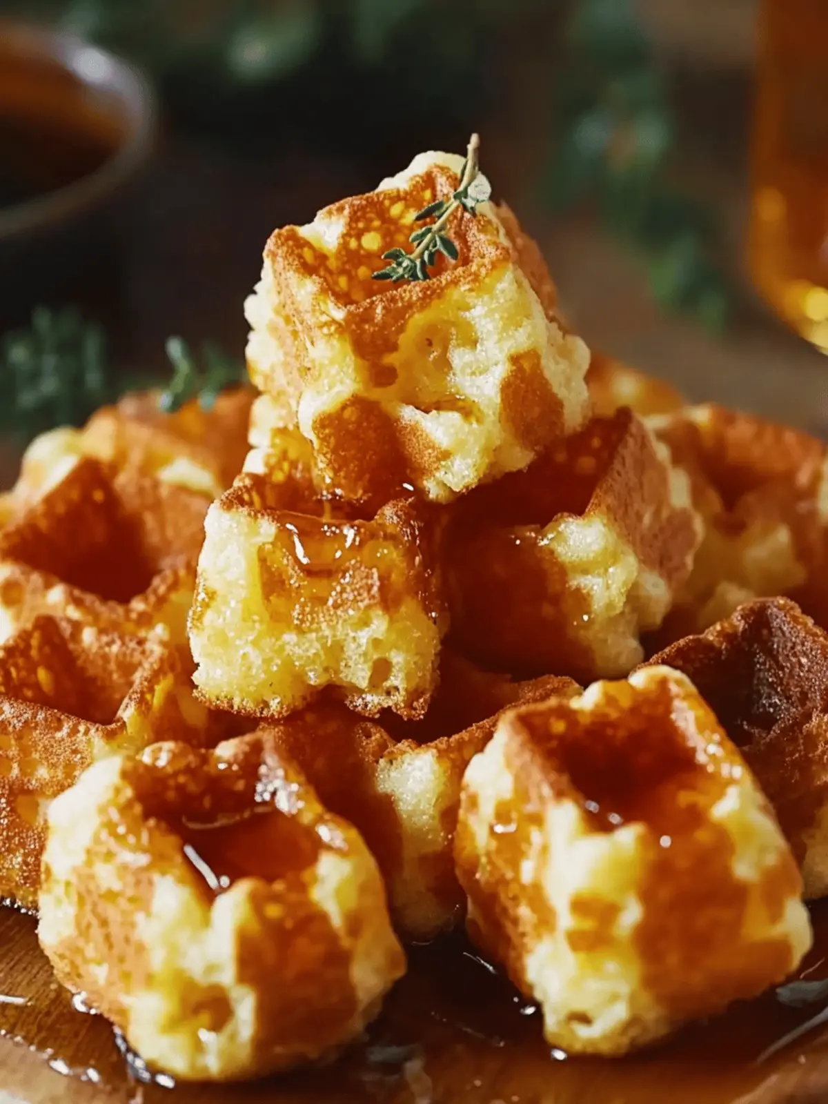 Cornbread Waffle Bites with Smoked Gouda and Honey