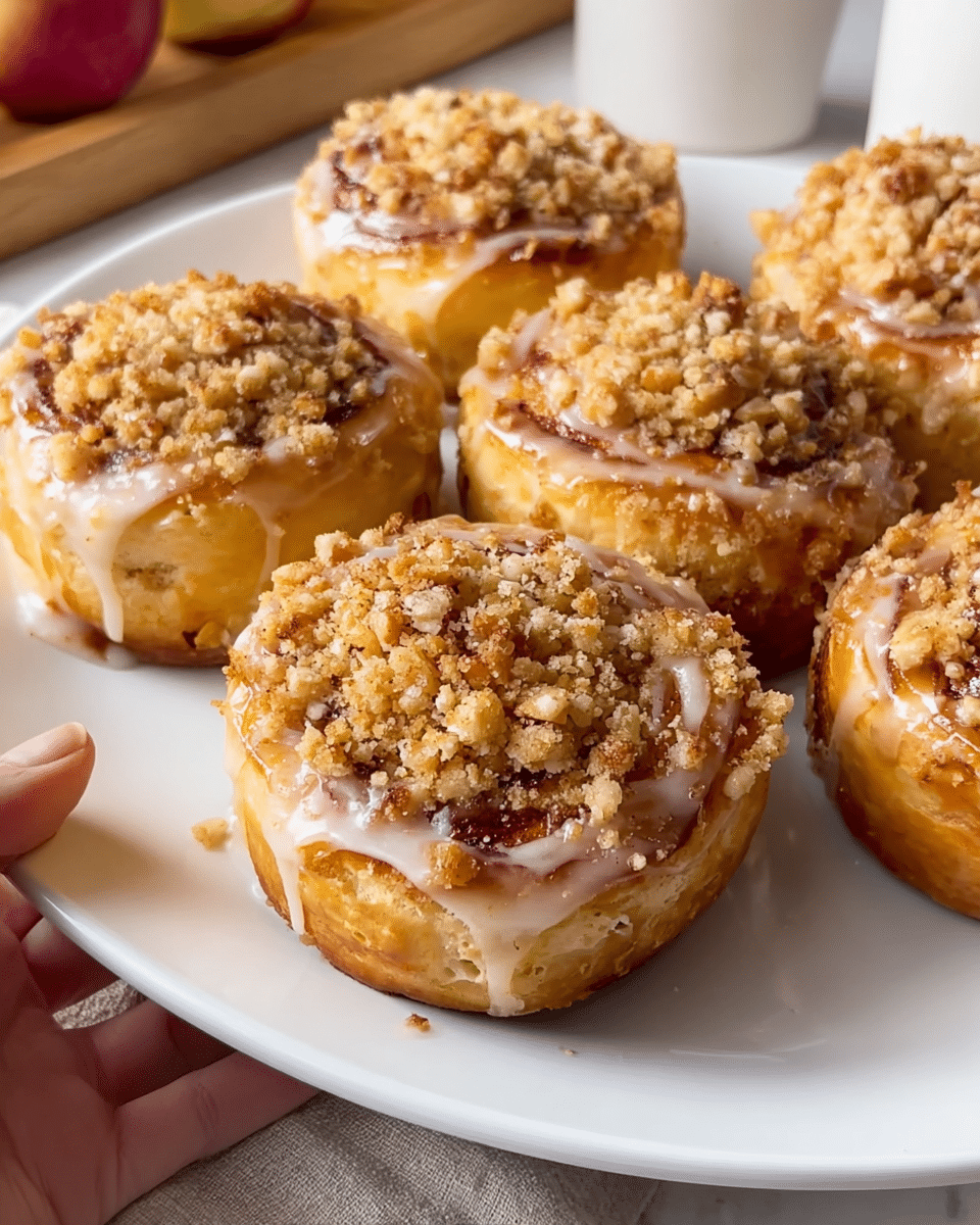 Apple Cheesecake Buns with a Crumble Topping and Sweet Glaze