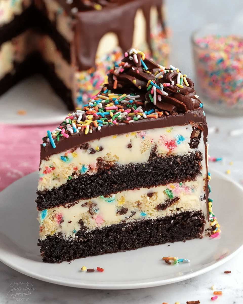 Funfetti Cake Batter Cookie Dough Brownie Layer Cake