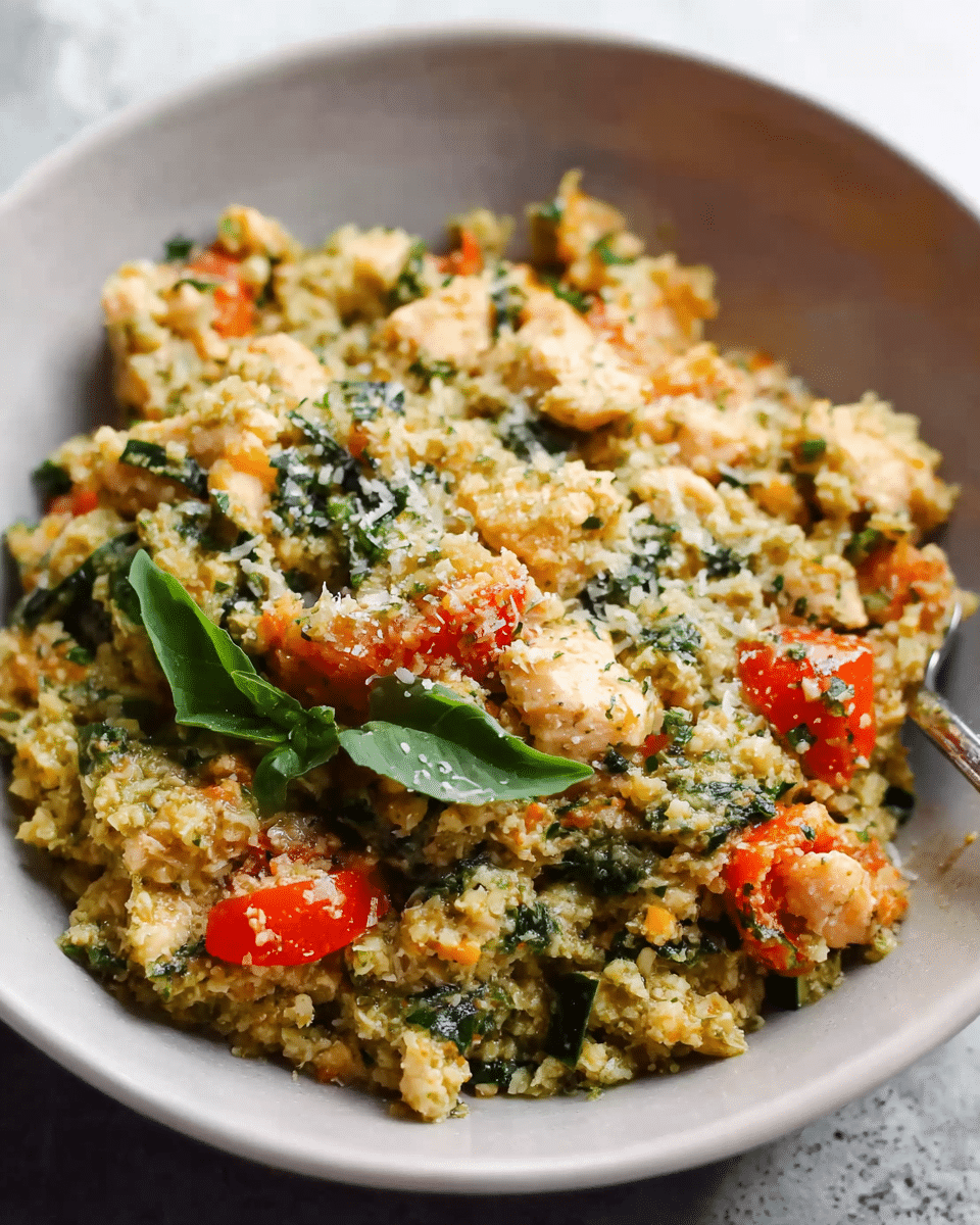 15-Minute Pesto Chicken Cauliflower Rice