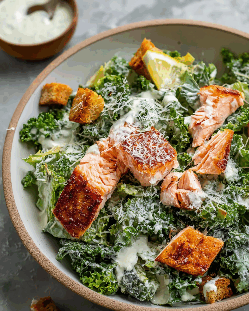 Salmon Caesar Salad with Greek Yogurt Dressing