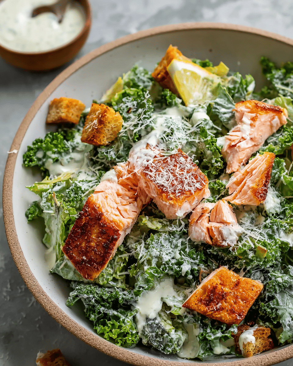 Salmon Caesar Salad with Greek Yogurt Dressing