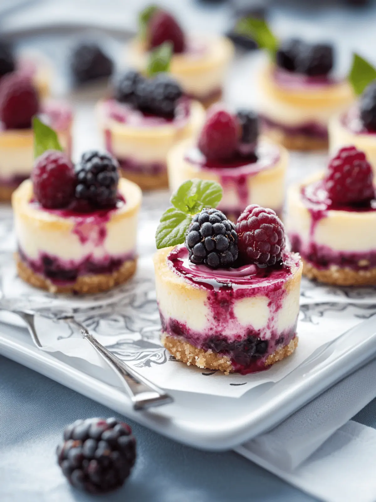 Lemon Berry Swirl Mini Cheesecakes