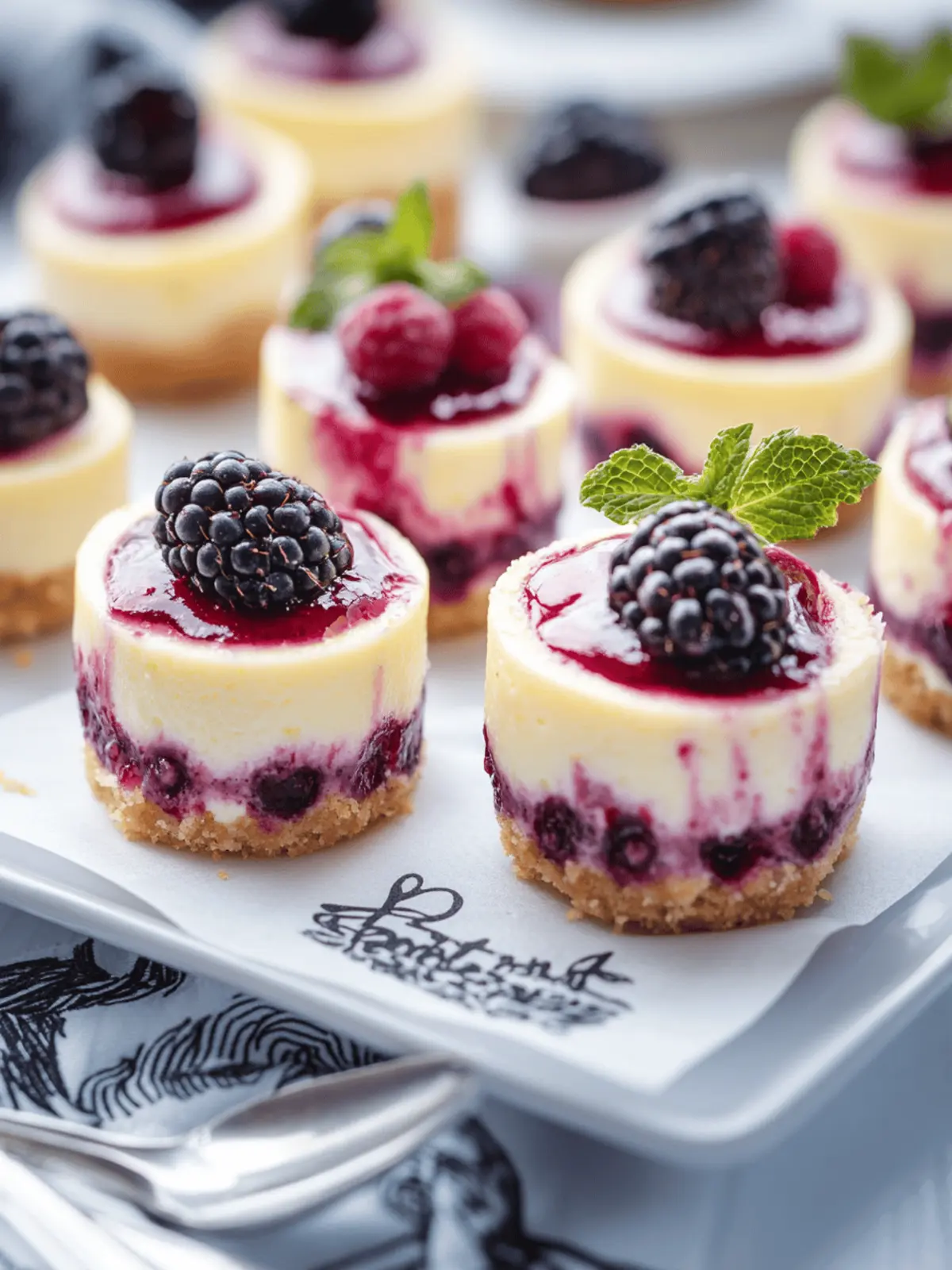 Lemon Berry Swirl Mini Cheesecakes
